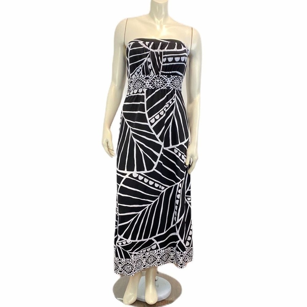 White House Black Market Abstract Print Strapless Tube Maxi‎ Silhouette Dress